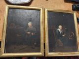 two pictures of a man and a woman sitting on a table