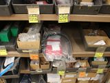 many boxes on the shelves of a store with labels on them