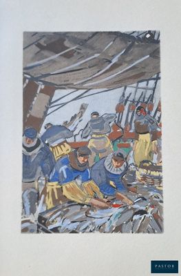 une photo d'un tableau représentant un groupe de personnes sur un bateau