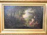 an oil painting of a group of people in a wooded setting