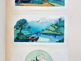 three pictures of a house and a boat on the water