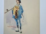 an image of a watercolor painting of a man in a blue outfit
