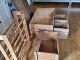 several wooden crates sitting on the floor in a room