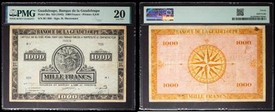 three different types of currency are on display in a display case