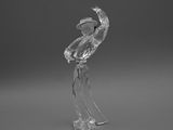 photographie en noir et blanc d'une sculpture en verre représentant un oiseau