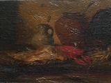 peinture d'une nature morte de fruits et légumes sur une table