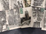 several black and white photos of a bunch of old postcards