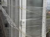 a picture of a broken window sitting on top of a pallet