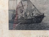 a drawing of a group of people in a boat on the water