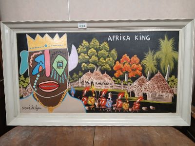 painting of a painting of a painting of a king and queen in front of a picture of a village