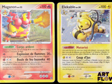 deux cartes Pokémon présentant des motifs différents sur un fond noir