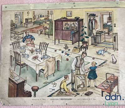 une photo d'un tableau représentant une famille dans une cuisine