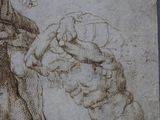 sketches of a man and a woman holding hands in front of a drawing