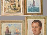 quatre tableaux représentant un homme dans un bateau, un homme dans un bateau, un homme dans un bateau et un homme dans un bateau