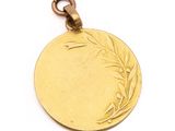 an image of a gold medal with a leaf design on it