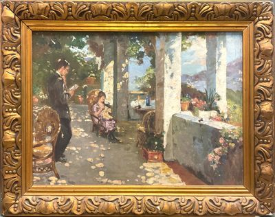 an image of a painting of a man and a woman sitting at a table