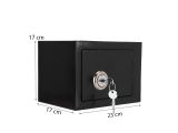 a small black safe box with a key in it