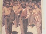 a book with a picture of a group of people walking