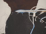 a painting of a dog with a blue collar
