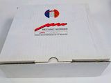 a white box with a red and blue logo on it