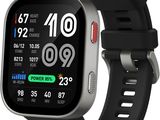 a smart watch with a black band on a white background