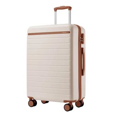 un gros plan d'une valise blanche à roulettes sur fond blanc