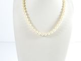 a close up of a necklace on a mannequin with a white background