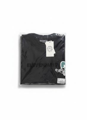 a black t - shirt with a white logo on the front