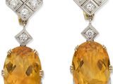 une paire de boucles d'oreilles en citrine et diamants