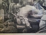 a picture of a painting of a group of people eating