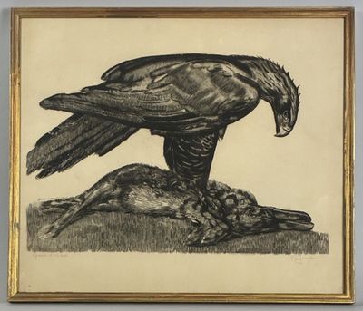 une image représentant un dessin d'un oiseau perché sur un animal mort