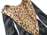 the jacket is made of black leather and has a leopard print on it