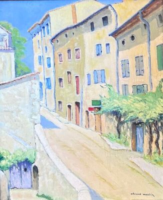 une peinture représentant une peinture d'une rue dans une ville