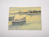 a picture of a painting of boats in the water