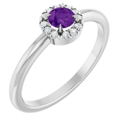 Bague en or blanc 14 carats sertie d'une améthoraite et d'un halo de diamants