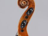 a close up of the back of a violin with a fiddle in the foreground