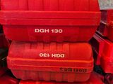 a stack of red boxes sitting on top of each other