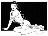 a black and white drawing of a woman laying on the ground