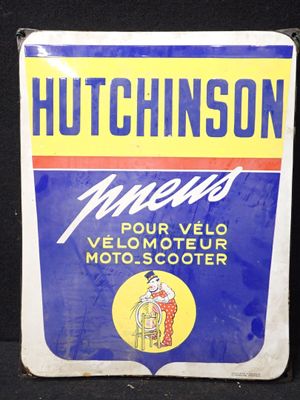 Panneau publicitaire vintage pour scooter « Velo Moto » de la marque Hutchinson