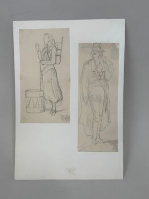 two drawings of a man and a woman standing next to each other
