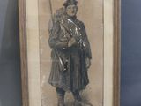 an old picture of a man in a military uniform holding a rifle