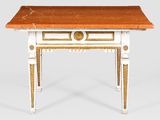 an image of a small table with a clock on it