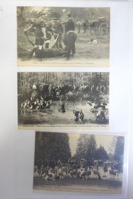 three pictures of people riding horses in a field