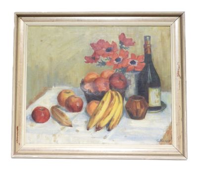 École du XXe siècle. Nature morte au bouquet et aux fruits. - Photo 1