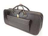 a black briefcase with a gold handle on a white background