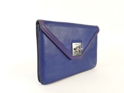 Céline, pochette vintage en cuir grainé bleu à fermoir en mé…
