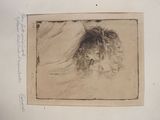 drawing of a woman ' s head with long hair in a square frame