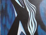 tableau représentant un cheval noir et blanc sur fond bleu