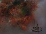 a picture of a painting of a plane flying in the sky
