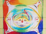 une photo d'un foulard carré sur lequel est représentée une femme